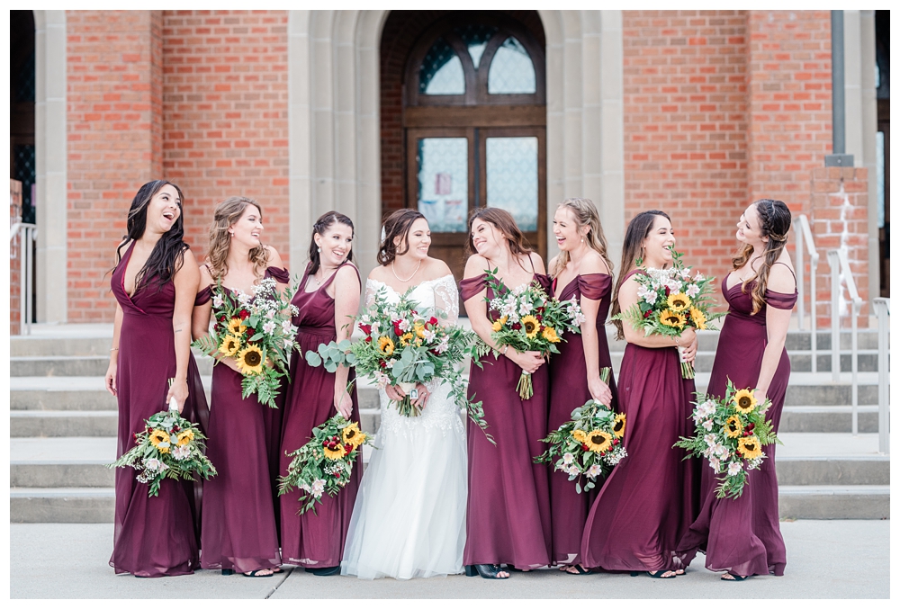 Bridesmaids; Fall Bridal Party; Sunflower bouquet; Fall wedding florals; fall wedding bouquets; 