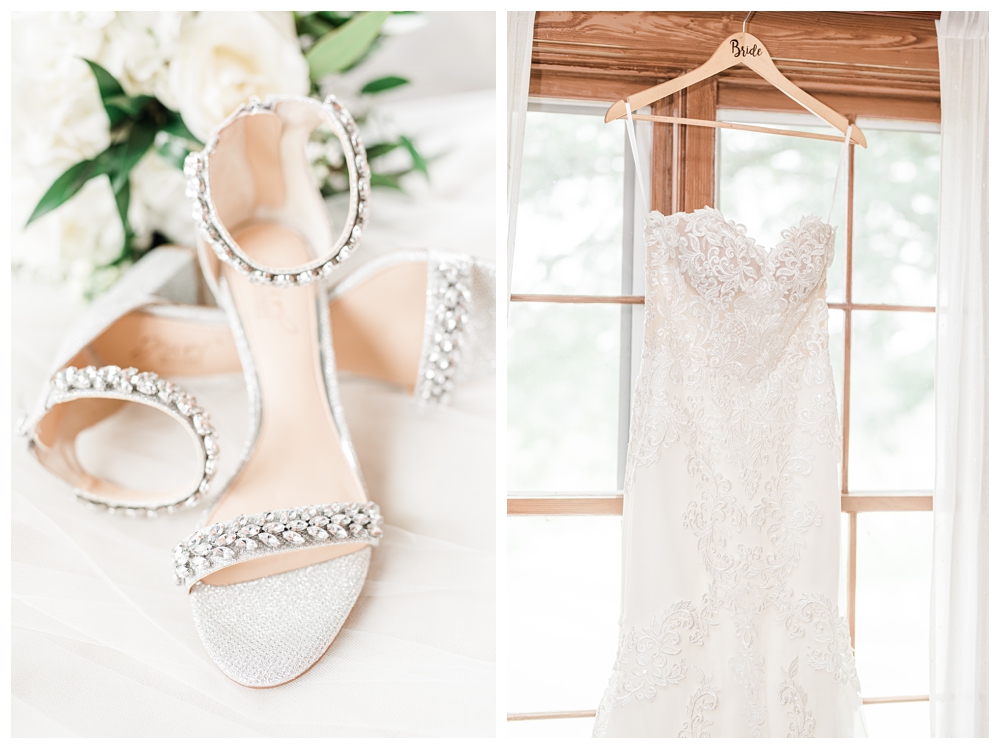 east lynn farm wedding; wedding gown; badgley mischka bridal shoes;