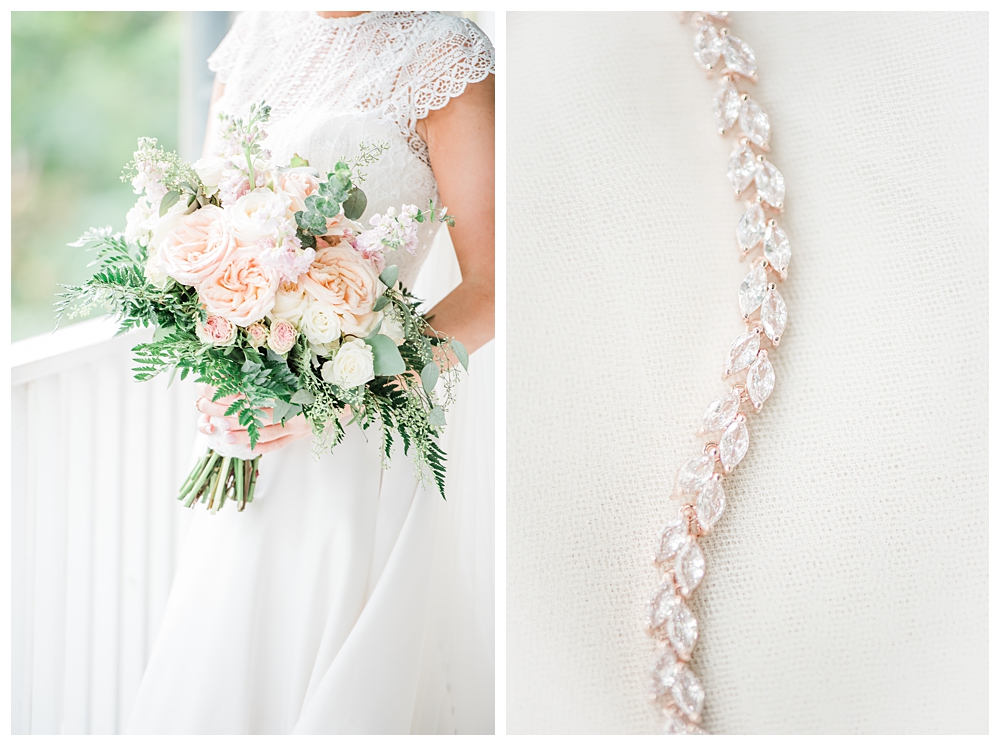 bridal jewelry, bridal details, bridal bouquet, blush wedding