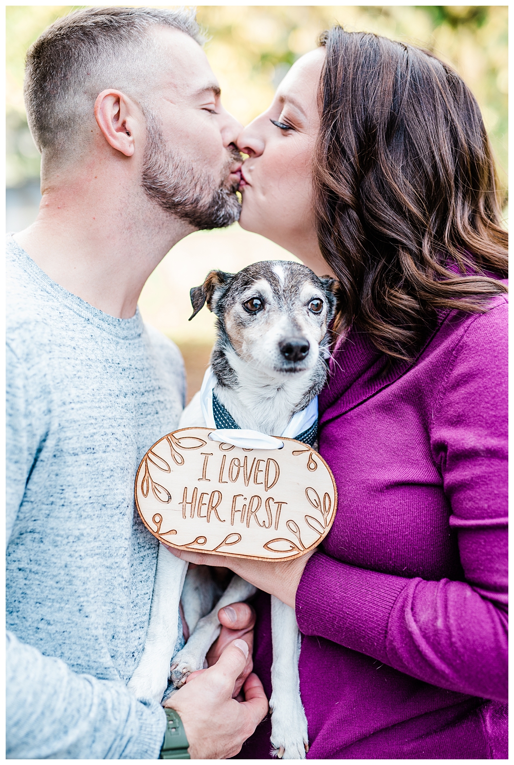 Dog engagement photos; i loved her first; i loved her first sign;