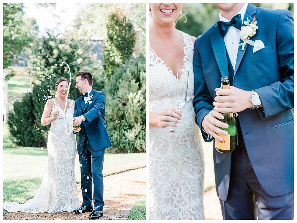 The Inn at Willow Grove, Willow Grove Wedding, Southern Weddings, Inn at Willow Grove, Virginia Wedding Venue, Virginia Bride, Virginia Weddings, first look, champagne pop, wedding champagne,