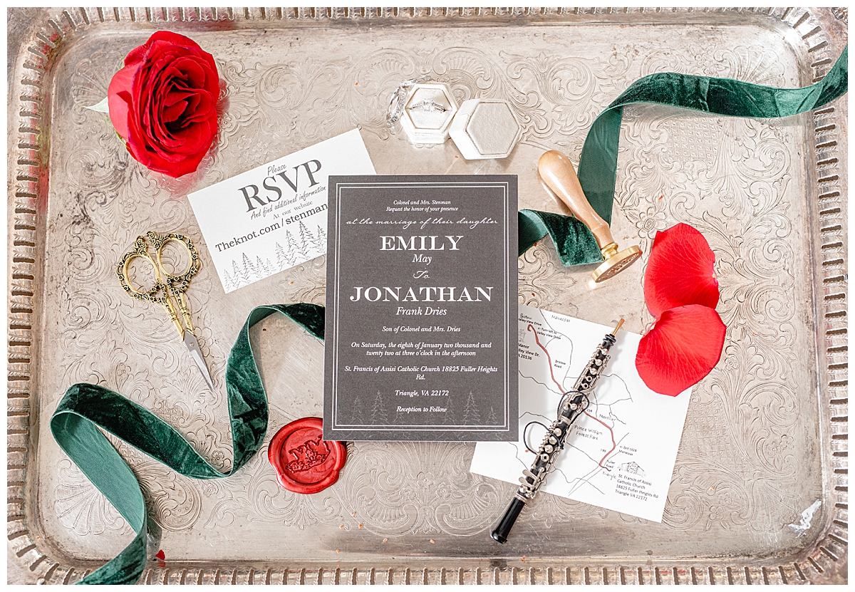 Wedding Invitation Suite; Bristow Manor; Bridal Details; red wax seal; winter wedding;