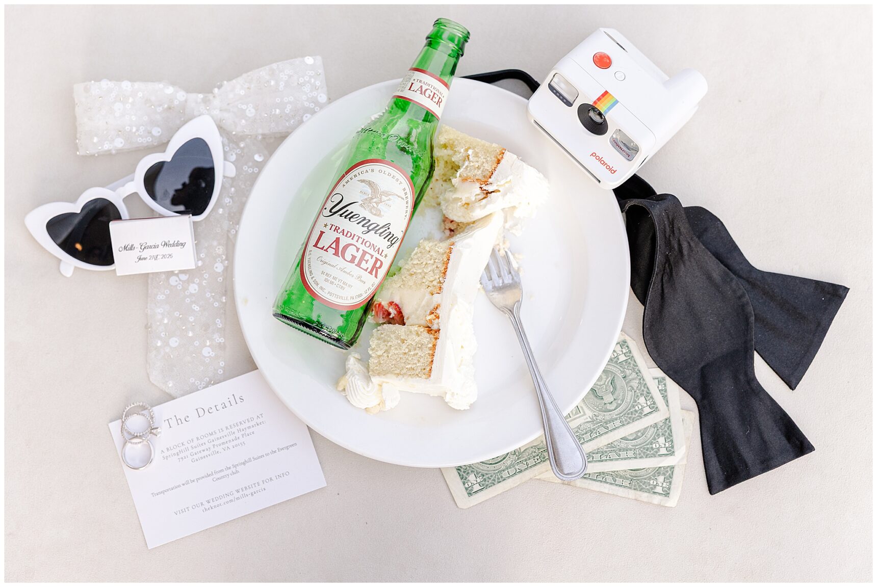 Evergreen Country Club Wedding; Virginia Wedding Photographer; Brooke Danielle Photography; Rochelle & Christian; Haymarket Wedding Venue; Reception flat lay; Wedding Reception details;