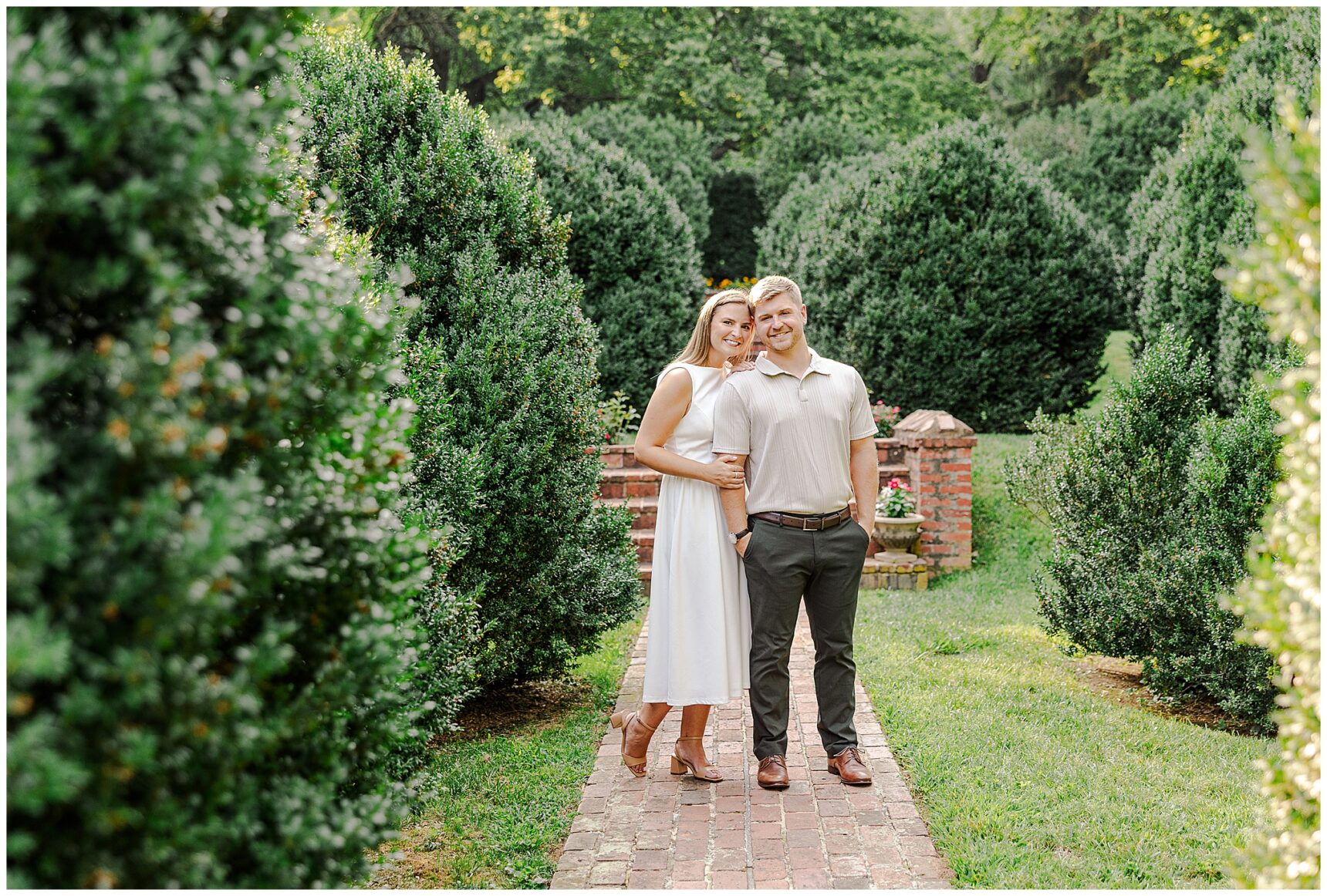 Engaged couple enjoying a relaxed evening together at Morven Park in Virginia