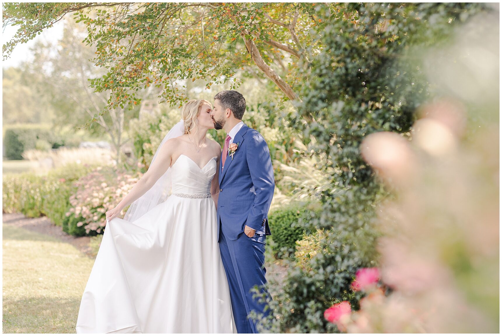 Bride and Groom sharing an intimate moment at their Old House Vineyards wedding in Culpeper, Virginia.