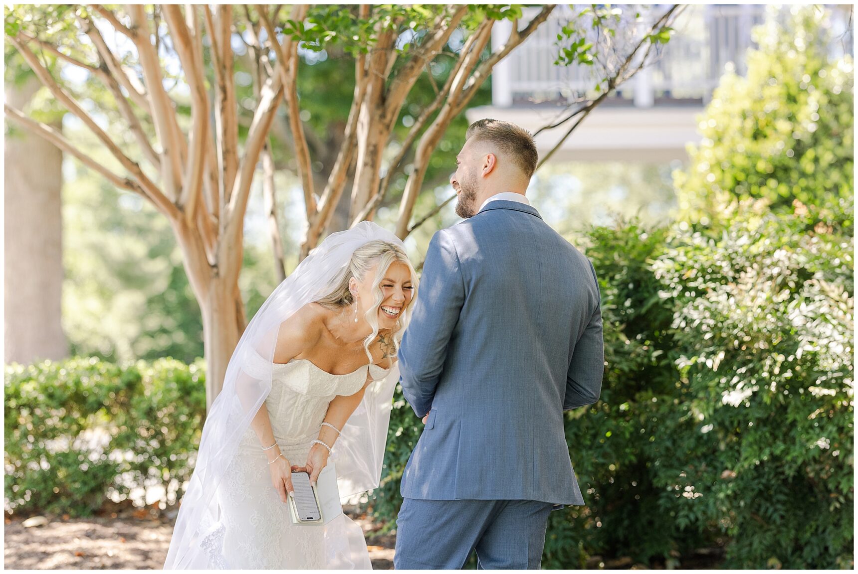 Bride and Groom sharing a First Look at their Virginia wedding at The Inn at Vint Hill.